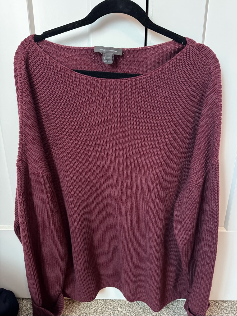 2X French Connection Plum Ribbed Crewneck Sweater